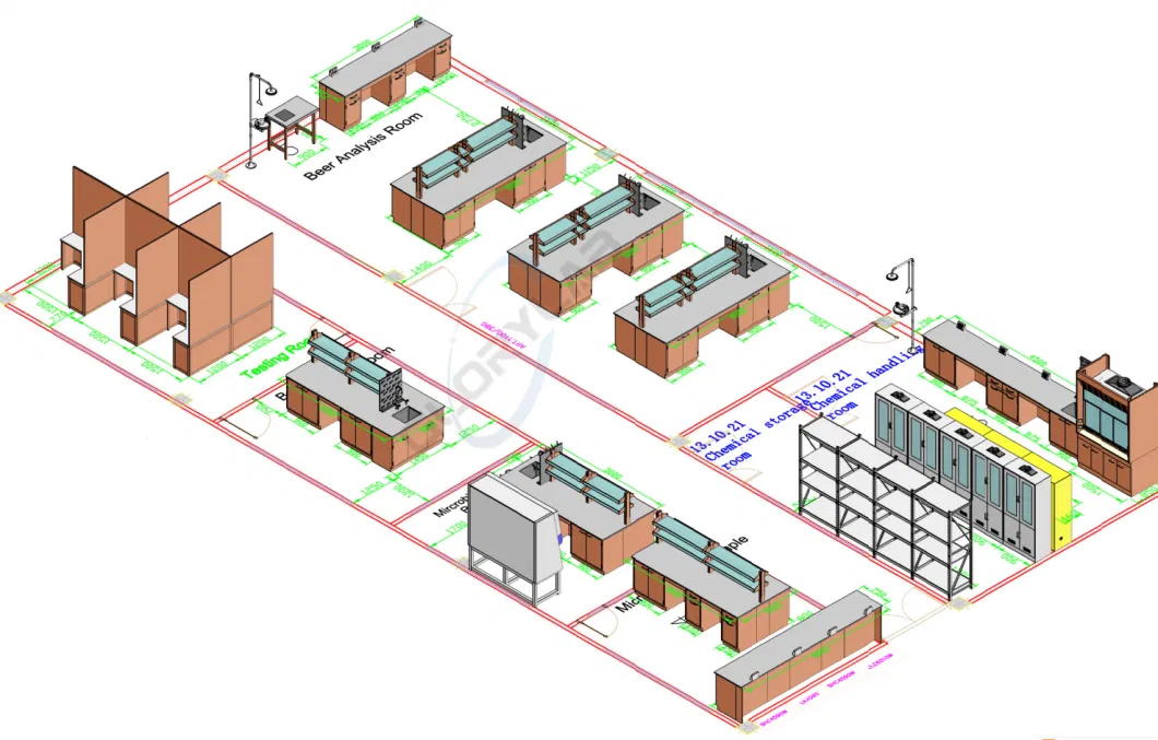 Steel Laboratory Bench Laboratory Furniture with Wall Mounted Cabinets