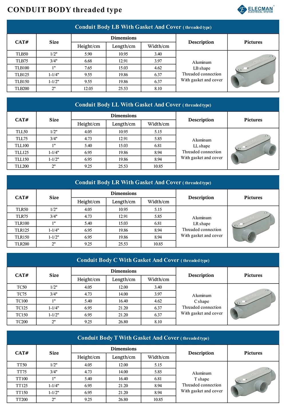 Threaded Aluminium Conduit Body Lr Type Outlet Box Caja Salida Conduleta