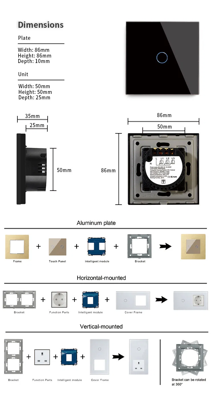 Home Automation Remote Control Switch Touch Glass Panel Wall Light Electrical Switch