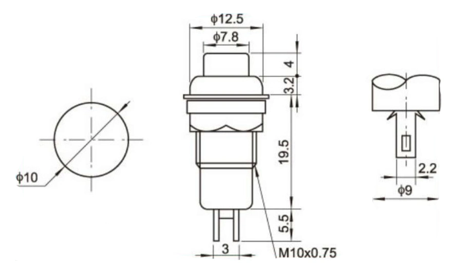 Ds-211 2 Pin Latching Mini Round Push Button Switch 10mm Black Housing