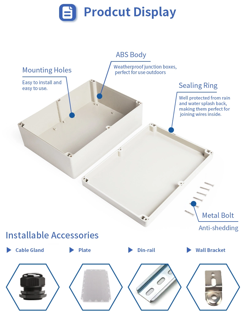 Wall Mounting Outdoor IP65 ABS Plastic Small Waterproof and Weatherproof Electrical Instrument Junction Enclosure Box 120*200*75mm