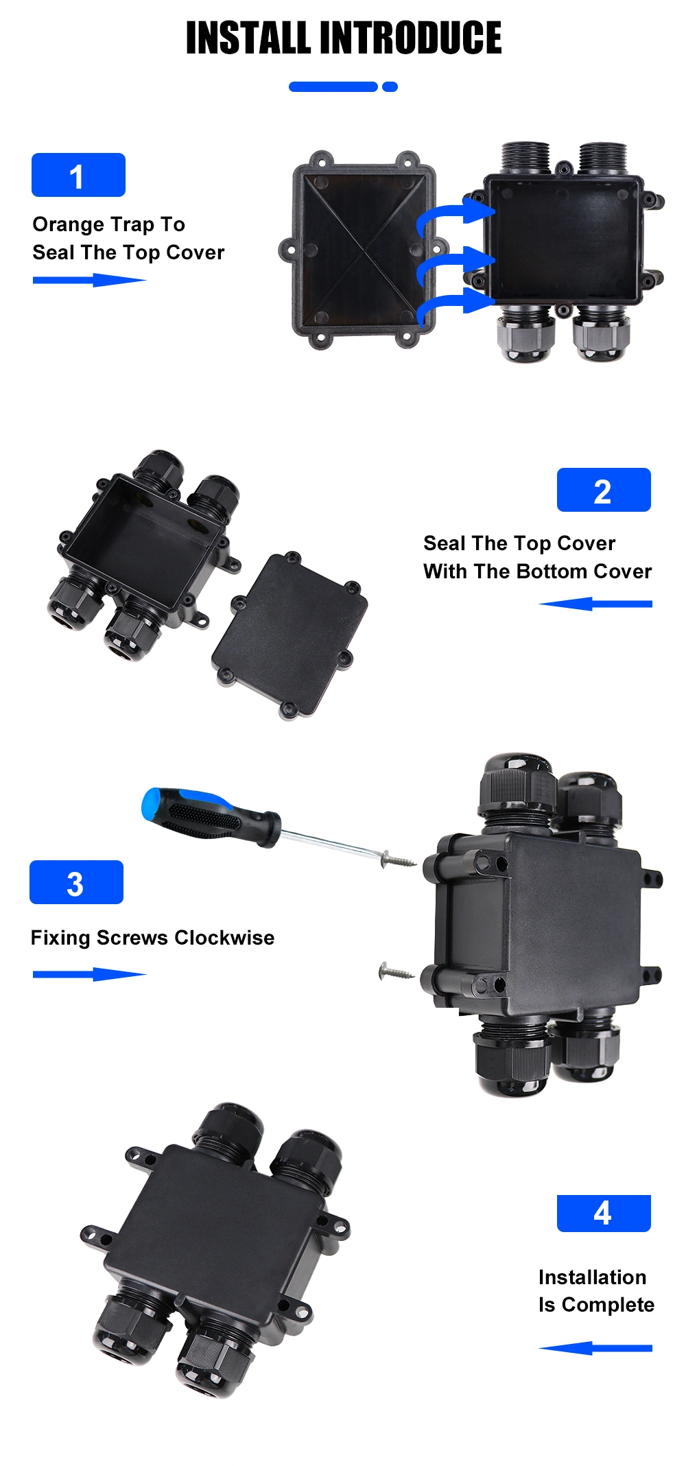 IP68 Connector Box 2 3 4 Ways Gland Cable Outdoor PC Waterproof Case Enclosures Junction Box