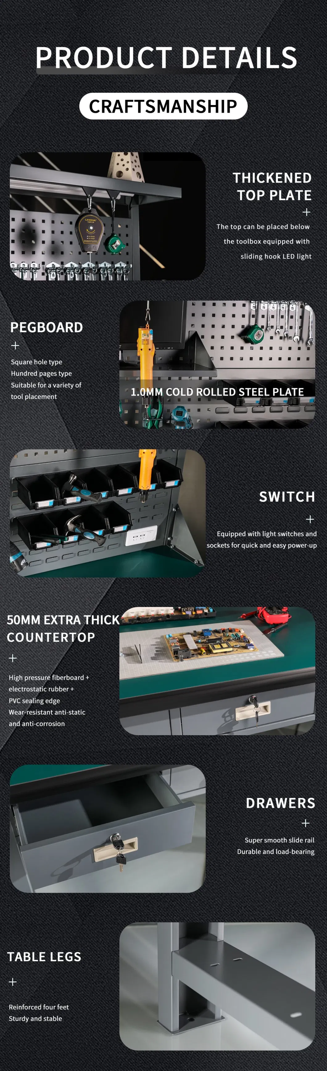 Smile Height Adjustable Electronic Anti Static Workbench