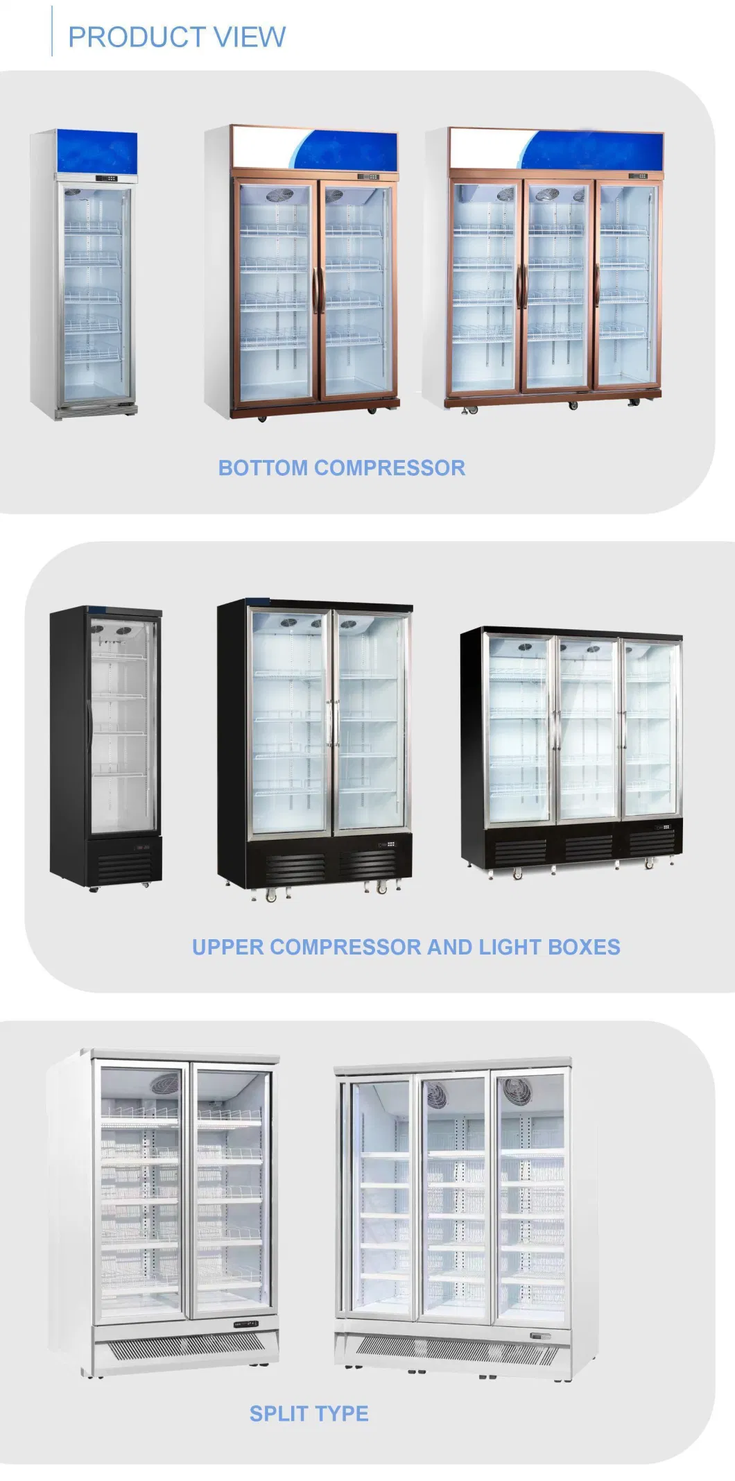 Supermarket Commercial Upper and Lower Door Beverage Display Refrigerator/Cooler Display Cabinet