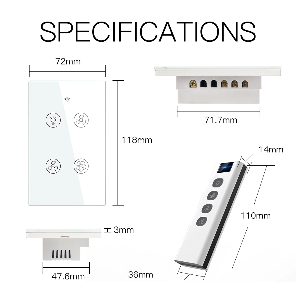 New Touch Panel Smart Fan Light Switch Tuya APP Remote Speed Control Voice WiFi Ceiling Fan Light Wall Switch