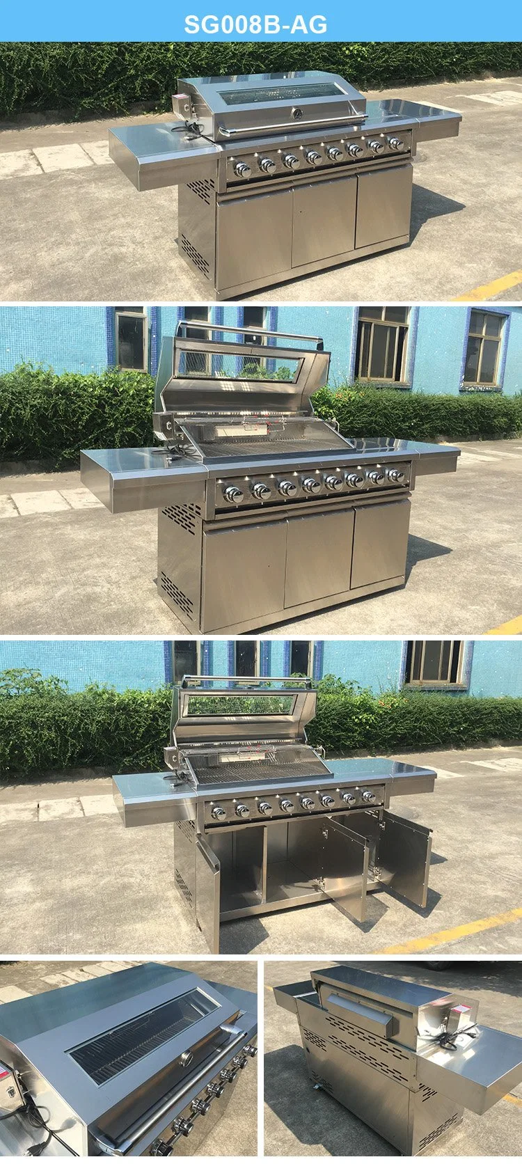 High Quality Korean Modular Kitchen BBQ Gas Grill Cabinet with Shelves