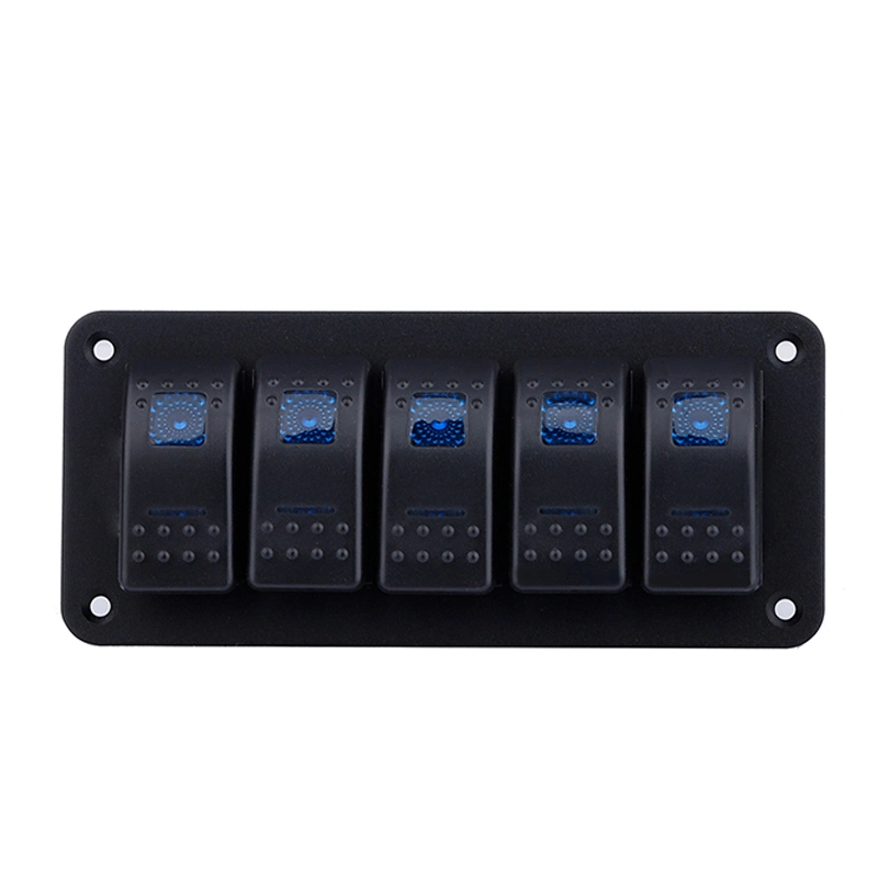 5 Gane Blue RV 12V 24V Controle Button Universal Switch Panel Blanks Holder Housing Kit