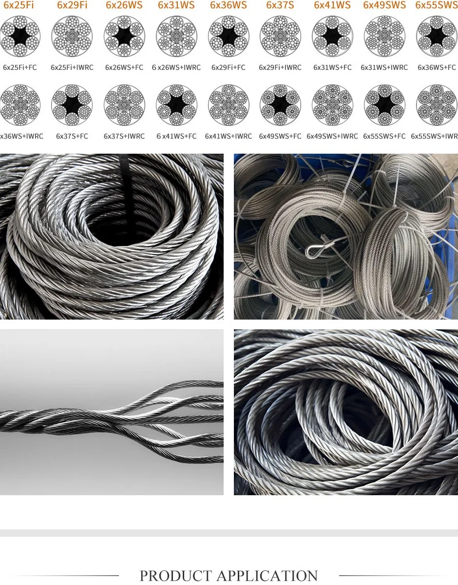 China Factory 304 Stainless Wire Rope 1.0mm-120mm 1*7 7*7 1*19 7*19 Low Carbon Wire Steel Rope