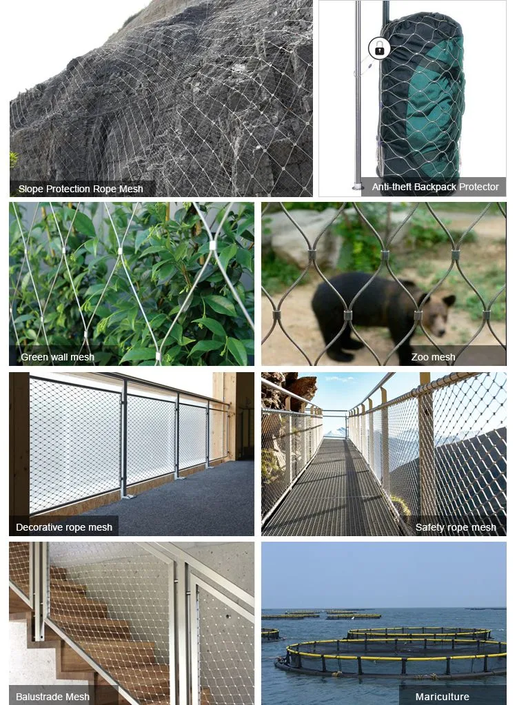 7X7 or 7X9 Stainless Steel 304 316L Flexible Wire Rope Cable Mesh for Animal Fence