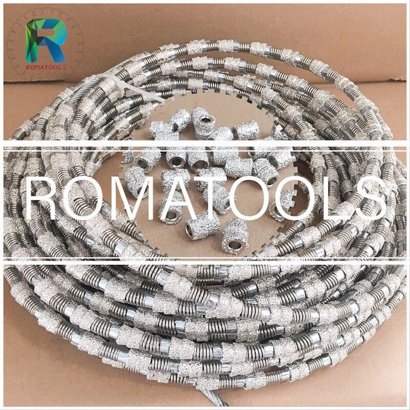 10.5mm Vacuum Brazed Diamond Wire Rope for Marble Dry Cutting Spring Type From Romatools