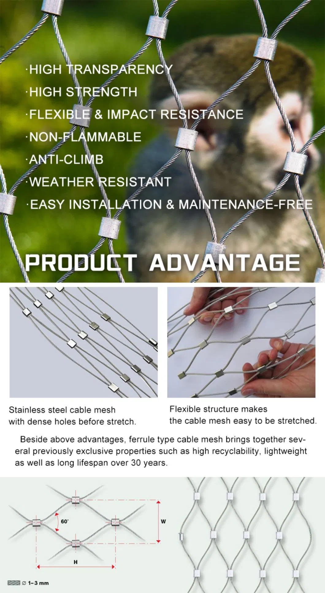 Hot Sale Web Net Rope Mesh Stainless/Flexible Stainless Steel Net/Wire Mesh for Growing Plants