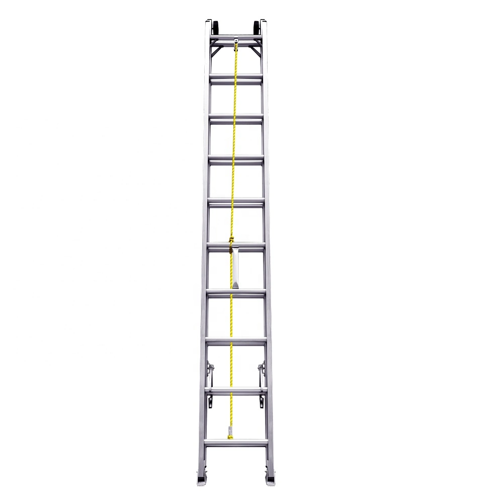 Good Quality D Shaped Rung Aluminum Rope Operated Double Extension Ladder