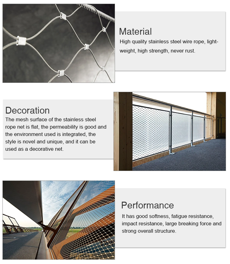 Flexible Cable Netting Stainless Steel Wire Rope Mesh Balustrade Net Railing Protective Rope Mesh