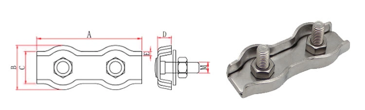 Polished 304/316 Stainless Steel Duplex Wire Rope Clips M4 M5 M6 M8 M10 for Wire Rope