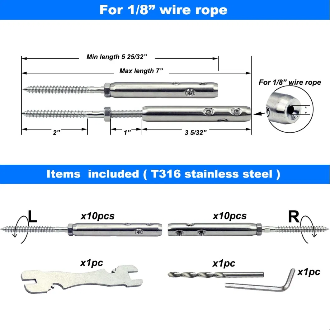 Wire Railing Deck Steel Wire Rope Stainless Steel Connector/Tensioner Kit