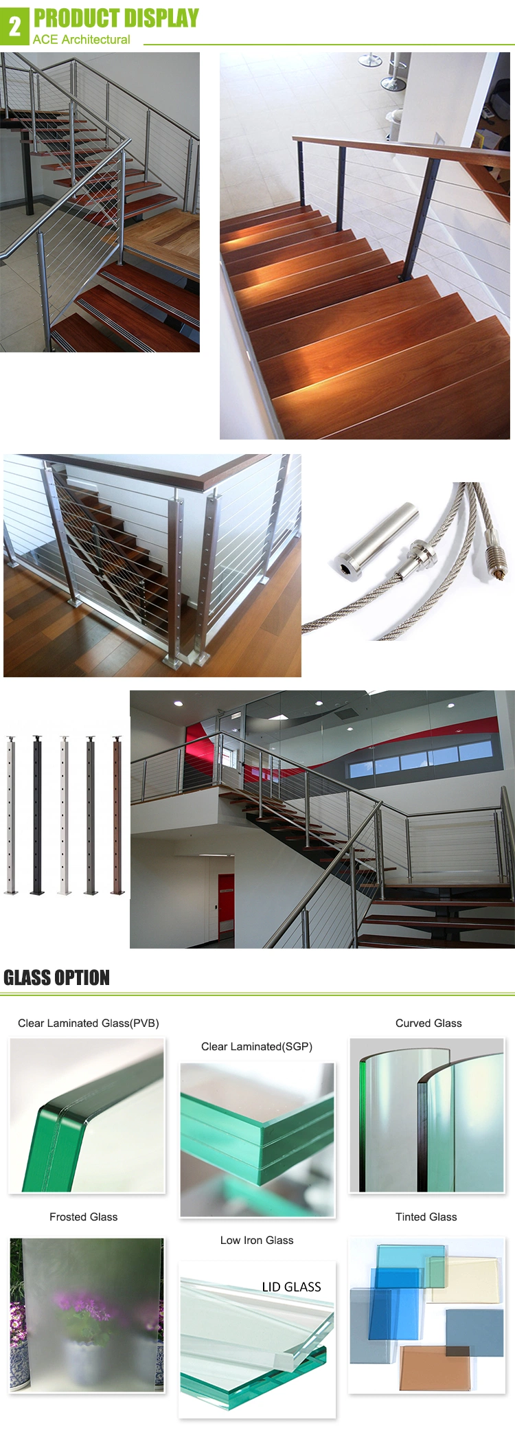 Outdoor Decking Stainless Steel Cable/Wire Rope Balustrade / Railings with Wood Handrail