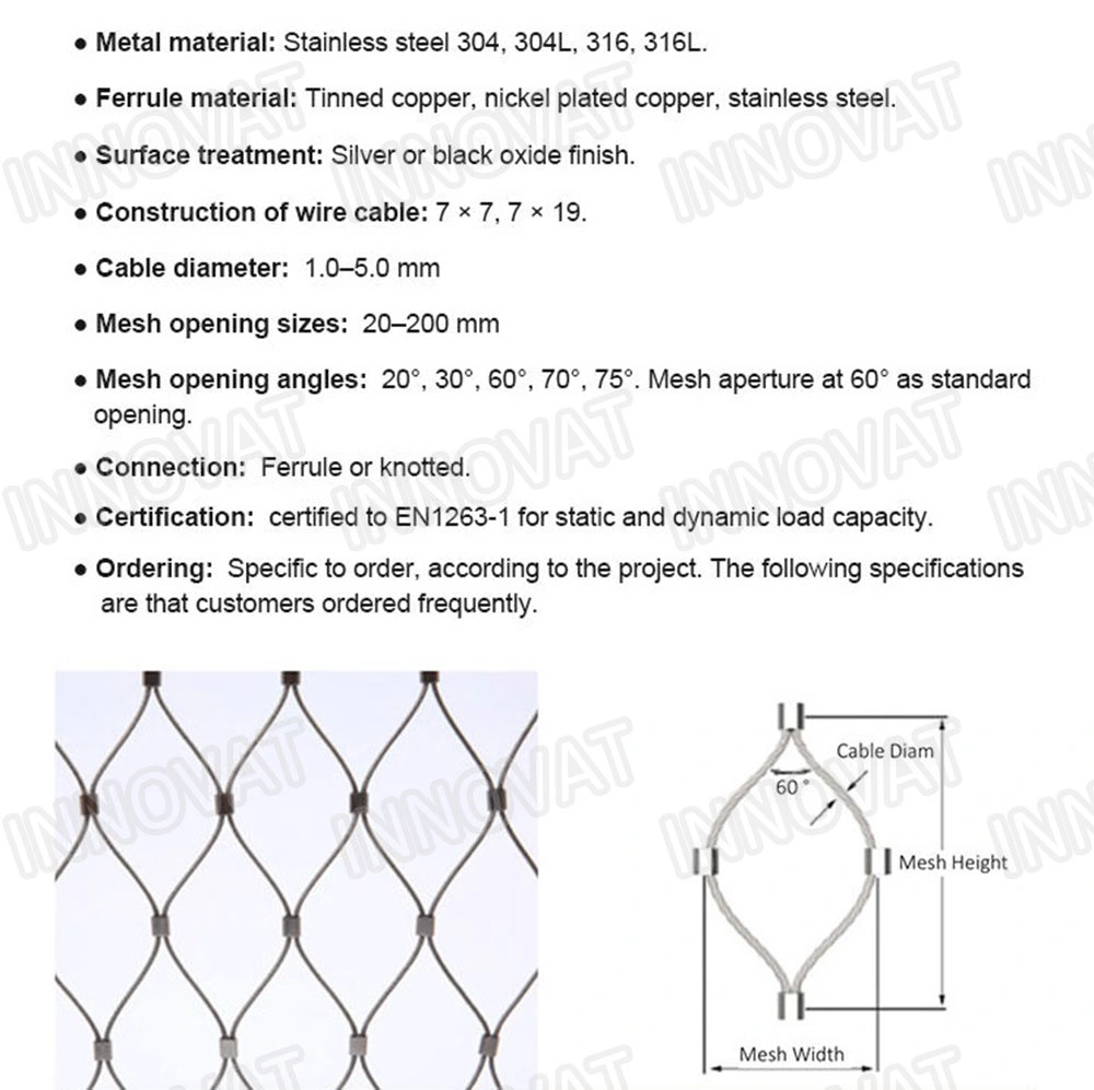 Rope Mesh Flexible Stainless Steel Wire Rope Mesh Net/Ferrule Cable Zoo Mesh/Bird Netting