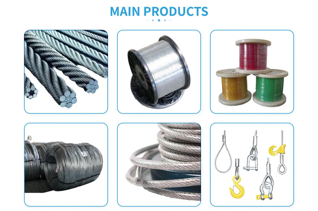 PVC Coated Fiber/Cotton Core 6X7+FC 6X24+7FC, 6X19+FC, 8X19s Steel Binding Hardware Wire Rope