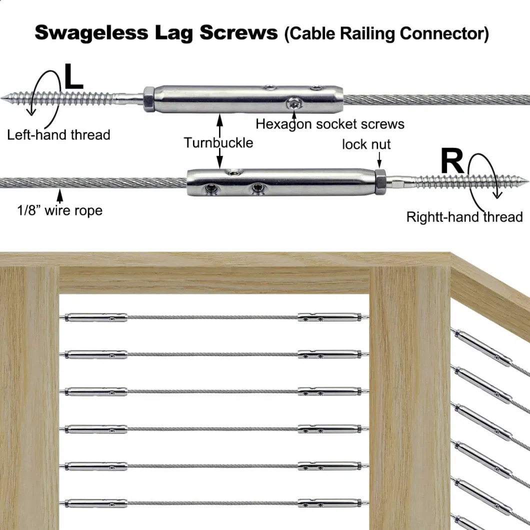 Wire Railing Deck Steel Wire Rope Stainless Steel Connector/Tensioner Kit