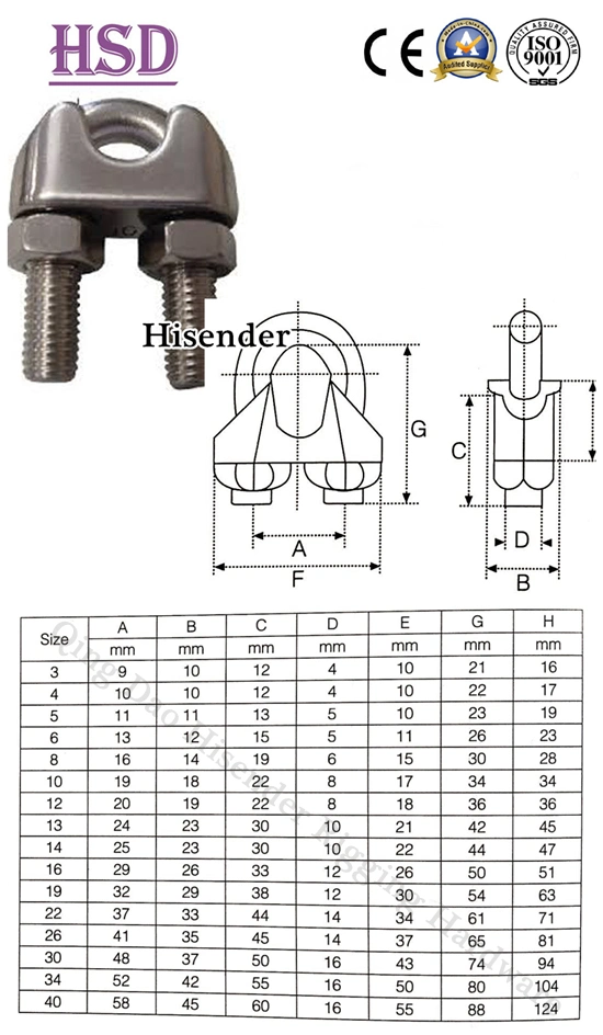 Marine Rigging Stainless Steel304/316 Wire Rope Clip