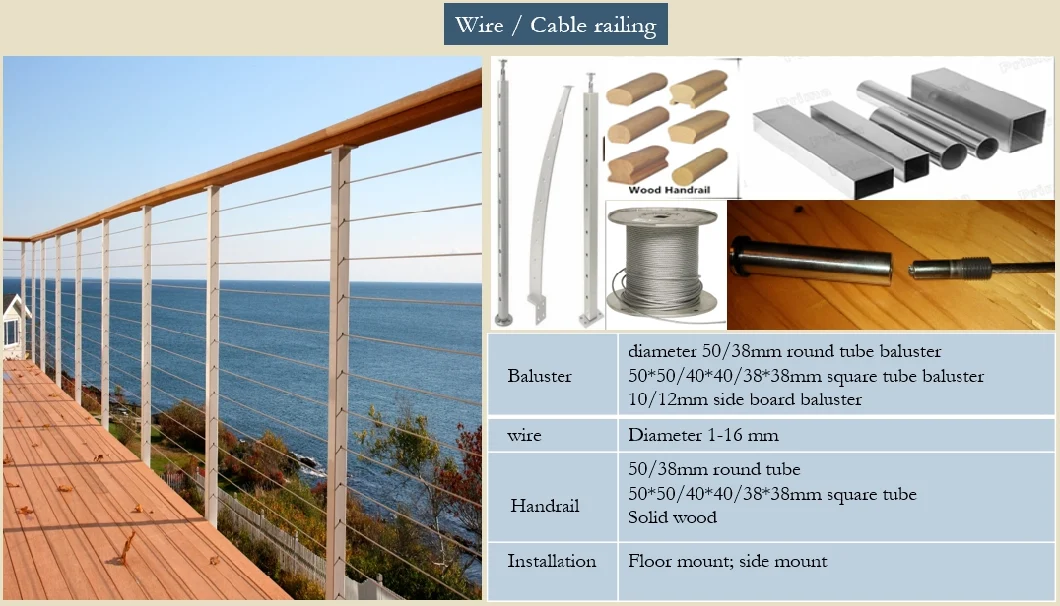 Prima Balcony Stainless Steel Railing Design Wire Rope Steel Cable Deck Railing
