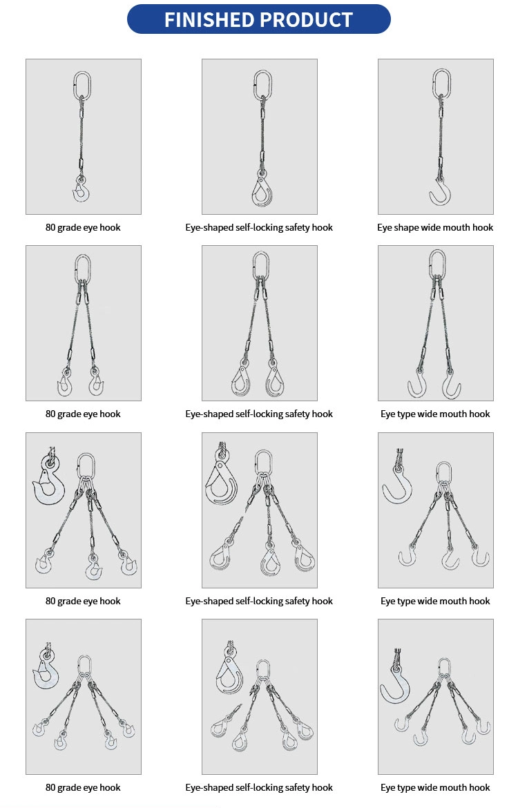 Customized Galvanized Steel Wire Rope Cable Slings with Thimble and Hook