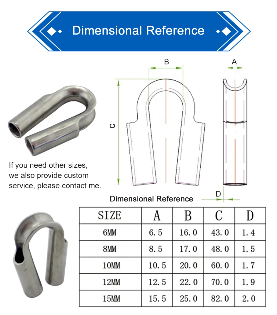 Wholesale M6-M20 Stainless Steel 304 Heavy Duty Cable Wire Rope Tube Thimbles