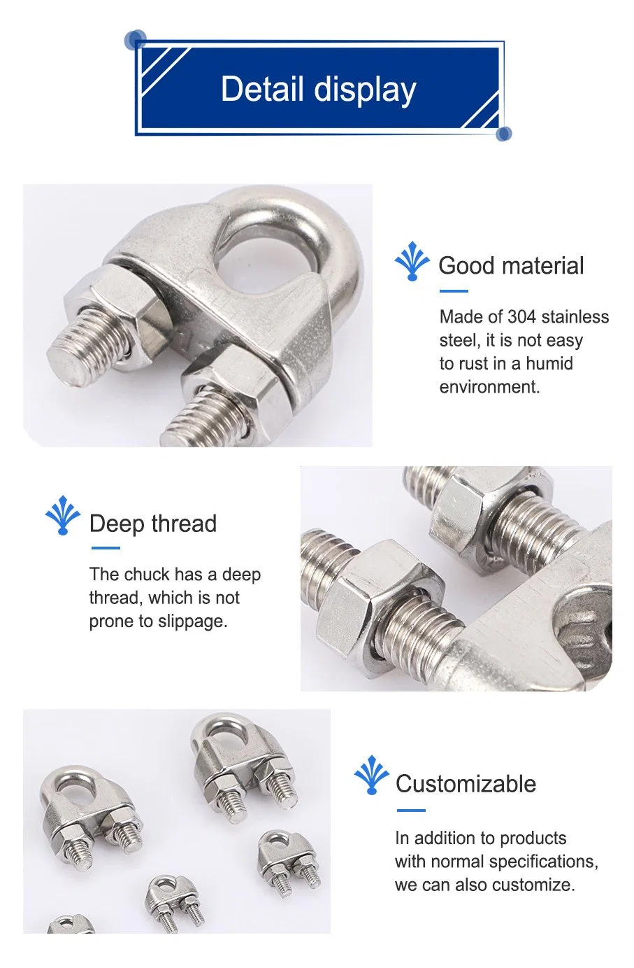 Manufacturer Galvanized Carbon Steel U. S. Type Hardware Wire Rope Clip