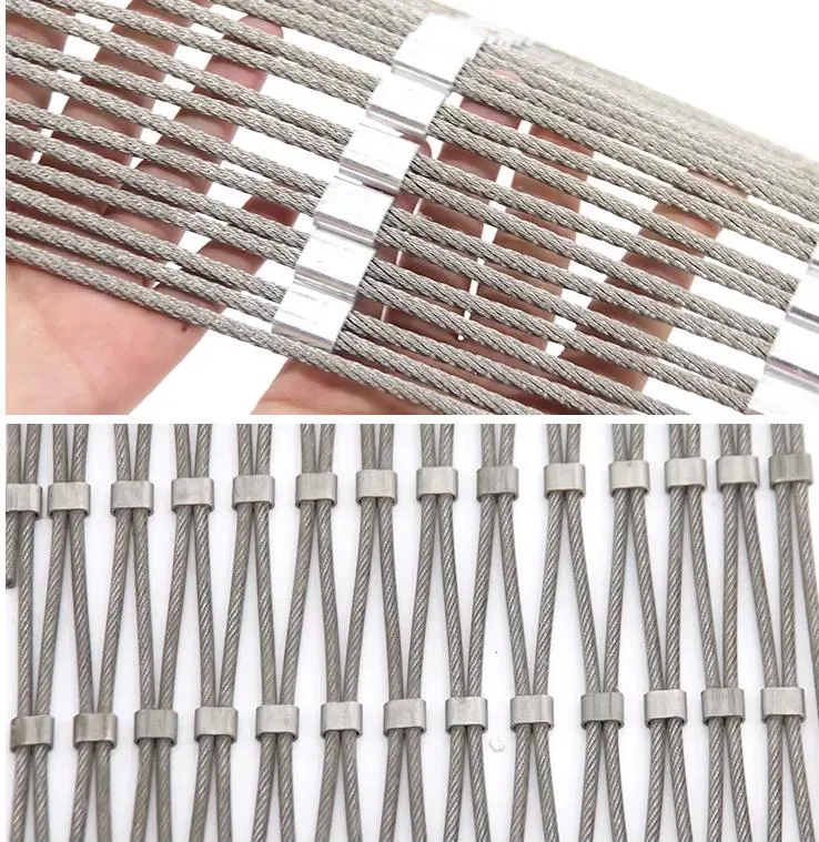 Zoo Gardens Safety Flexible Ferrule Knitted Woven Cages Poultry Balustrade Railing Enclosure Fence Metal Stainless Steel Wire Rope Cable Mesh Bird Netting