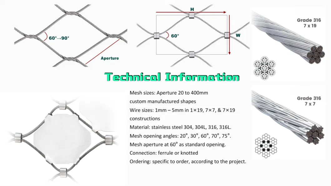 Architectural Flexible Cable Mesh Stainless Steel Wire Rope Balustrade