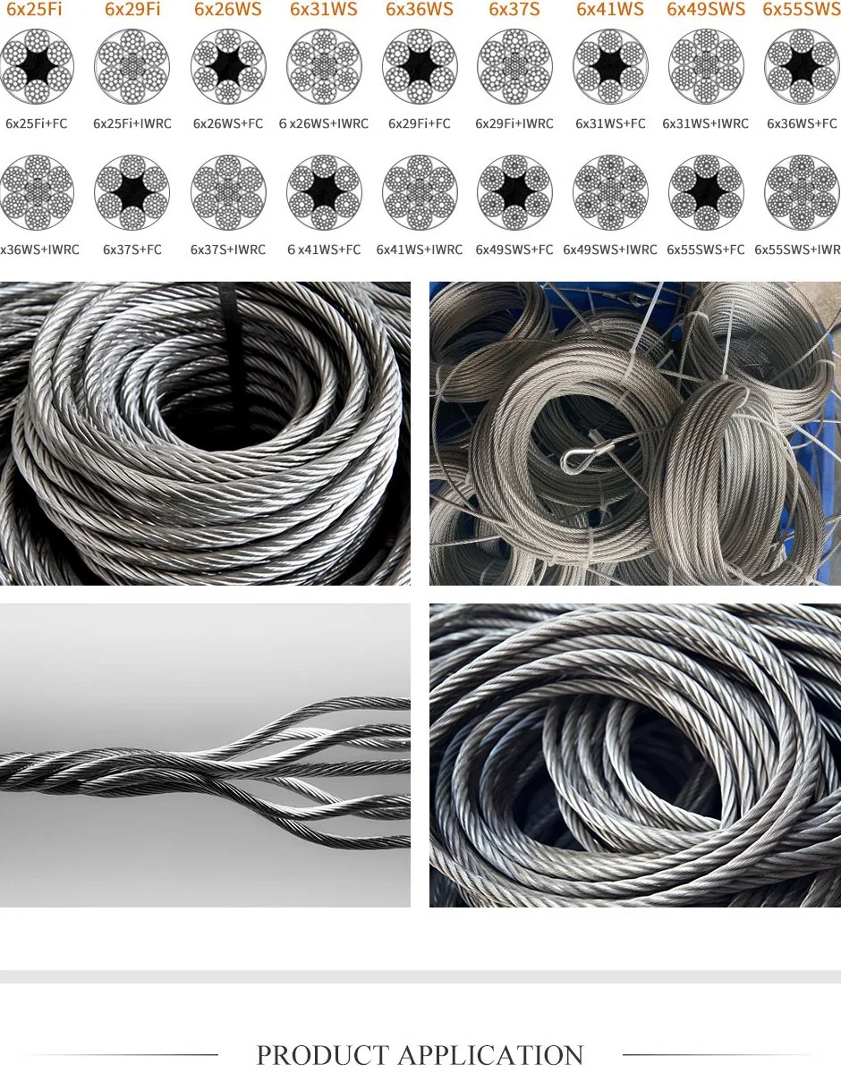 China Manufacturer Hot Selling Q195/Q235 1*7 7*7 1*19 7*19 6*12 6*19 6*37 Galvanized Steel Wire Rope