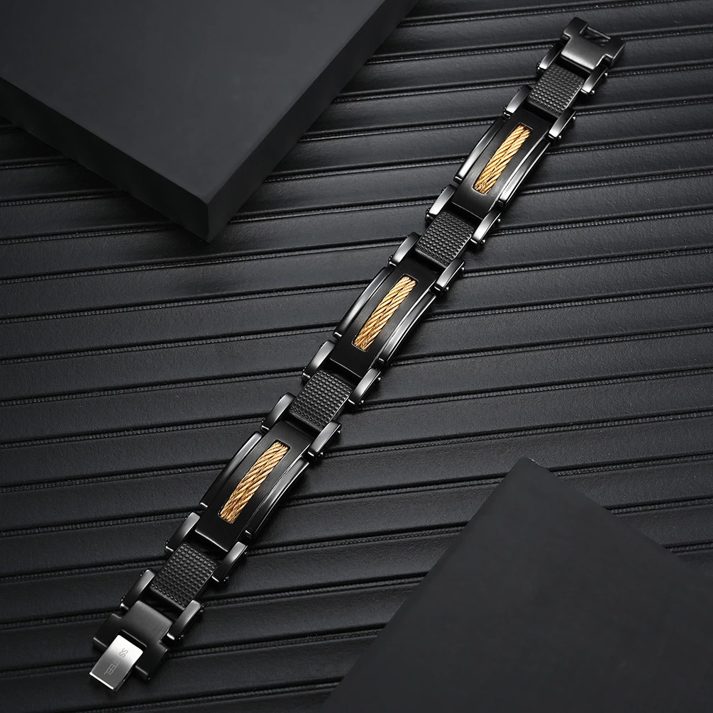 New Black Gold Double Wire Rope Bracelet Stainless Steel Bracelet