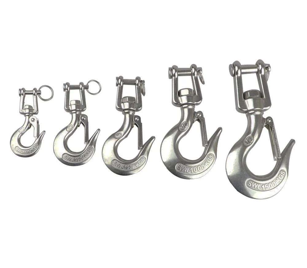 Newest Sale Precision Manufactured Stainless Steel Swivel Jaw Crane Hooks Cargo Hook Hardware Fitting for Wire Rope