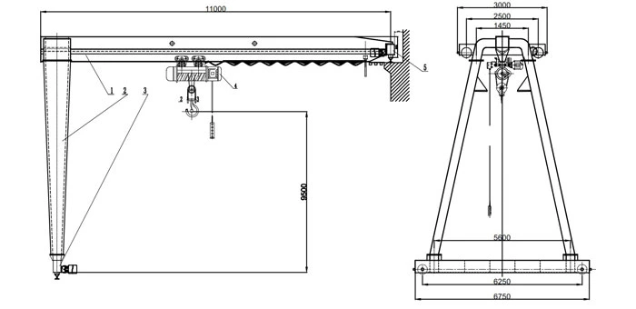 Bmh Electric Hoist Semi Gantry Crane A5 Outdoor Steel Yards