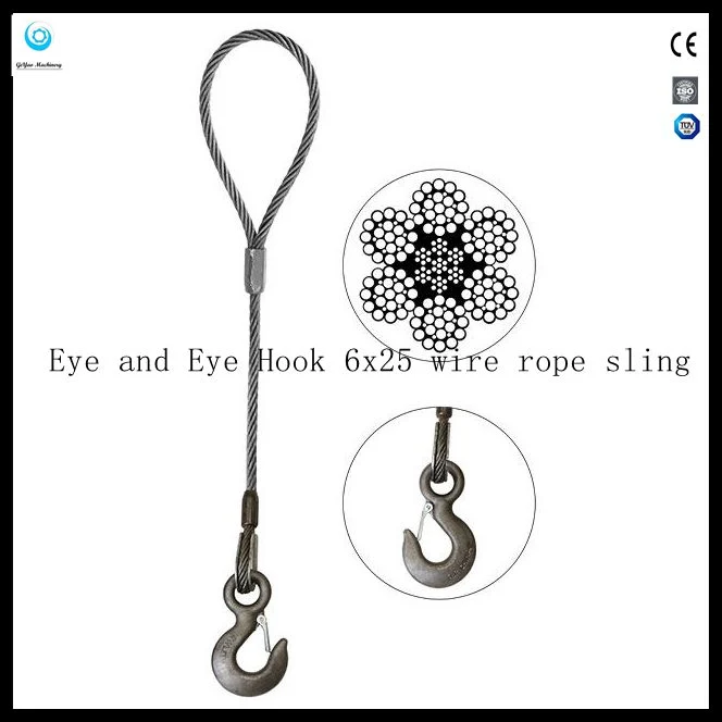 Single Leg Stainless Steel/Galvanized/Bright Wire Rope Lifting Slings - Eye and Eye Hook 6X25