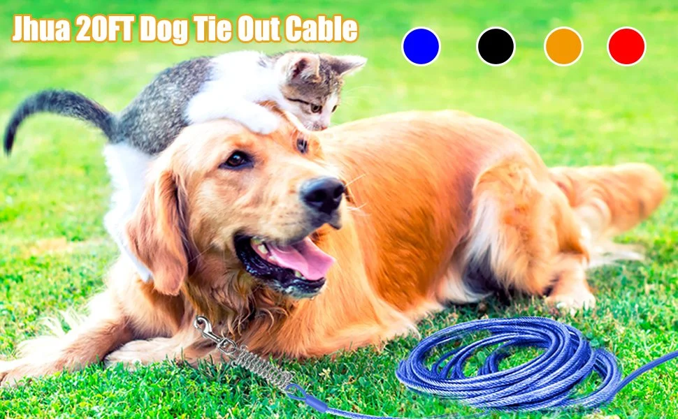 Rubber Coated Steel Wire Rope Dog Leash Chew-Proof Strong Outdoor Picnic Pet Lead Rope with Metal Swivel Hooks