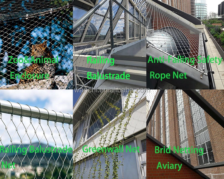 Stainless Steel Wire Rope Fence Mesh Deck Railing/ Balustrade Balcony Infill Inox Net Mesh Anti-Falling Net Climbing Plant Support Mesh
