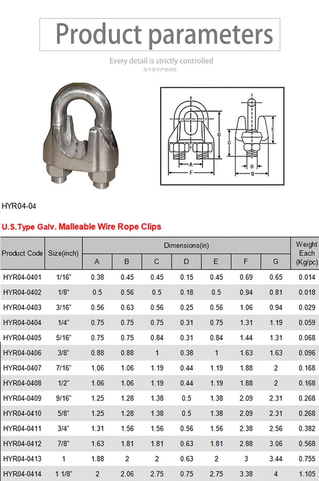 Heavy Duty Us Type Carbon Steel Drop Forged Wire Rope Clip Wire Rope Clamp