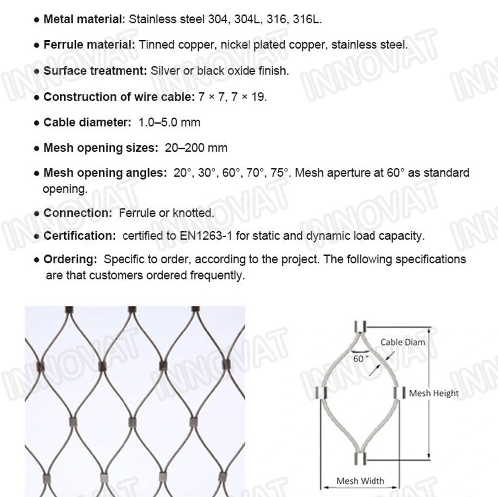 Diamond Ferruled Stainless Steel Wire Rope Mesh Net Cable Balustrade Railing Infill Mesh