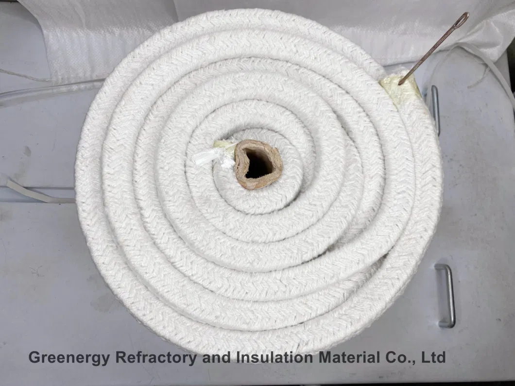 Greenergy Refractory Mineral Wool No Asbestos Ceramic Fiber Braided Twist Round Square Woven Rope with Ss Steel / Fibre Glass Wire Reinforce Ceramic Fiber Rope