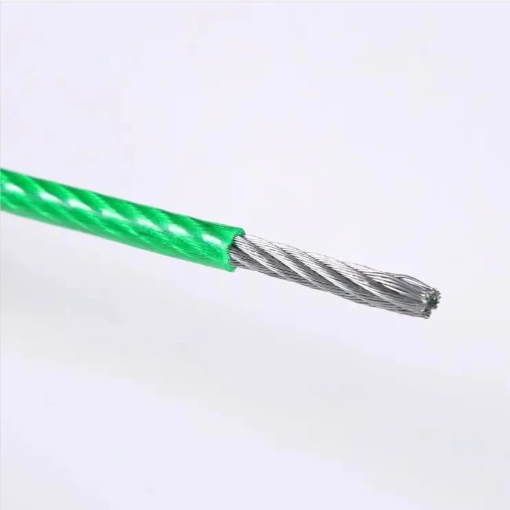 Green Nylon PVC PA Plastic Coated Stainless Steel Wire Rope