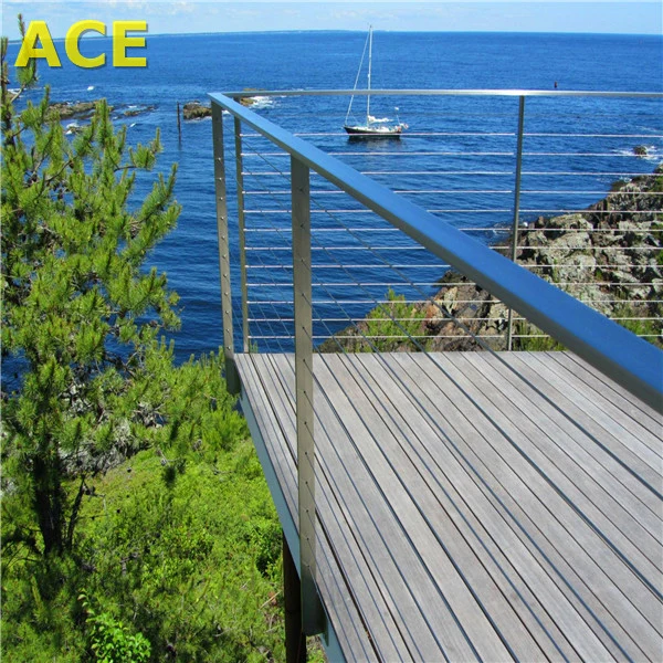 Outside Deck Railing / Stainless Steel Rope Wire Railing with Square Baluster