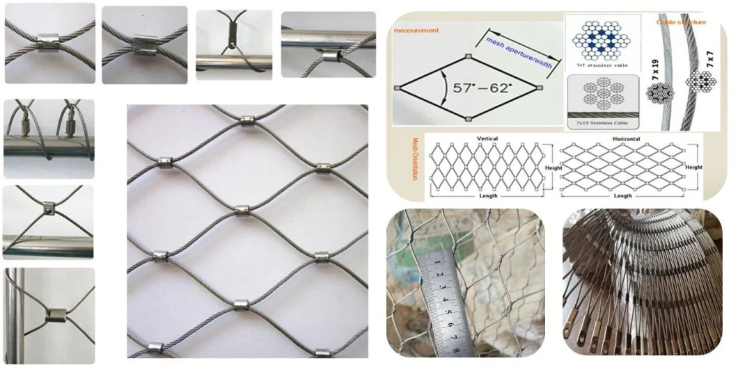 Decorative Wire Mesh Rope Cable Mesh AISI316 Stainless Steel Woven Rope Mesh