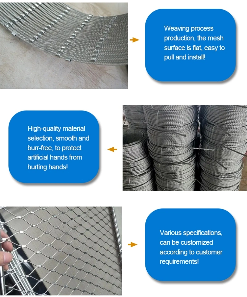 304/316 Strong Flexible Stainless Steel Wire Rope Mesh Net for Bridge Protection Zoo Mesh Handrail