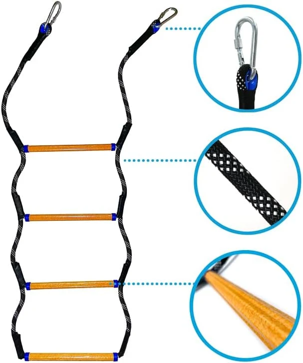 Boat Rope Ladder, Heavy Duty Climbing Rope 400lbs Strength, 14mm Reinforced Polyester Line, Rigid Resin Step Design, Outdoor Ladder for Inflatable Boat, Kayak,