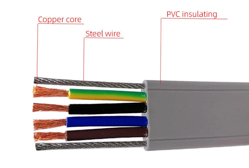 4 Core PVC Flat Cable for Overhead Crane Steel Wire 450/750V