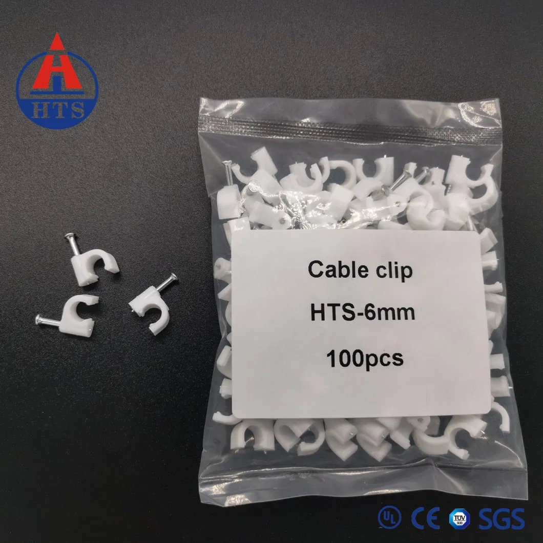 PE/PP Circle Type Plastic Nylon Wall Cable Clip with Steel Nail 4mm