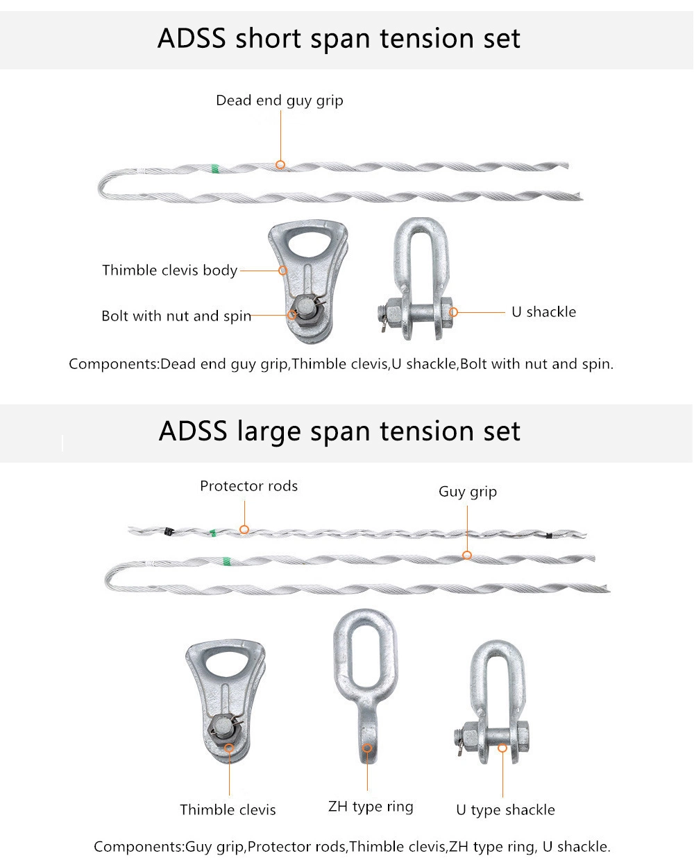 Wholesale Dead End Guy Grip 1/7 Galvanized Steel Fiber Cable Armour Rods Custom Preformed Tension Clamp for ADSS Opgw