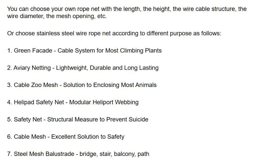 High Durability Stainless Steel Wire Rope Net Cable Balustrade Cable Mesh