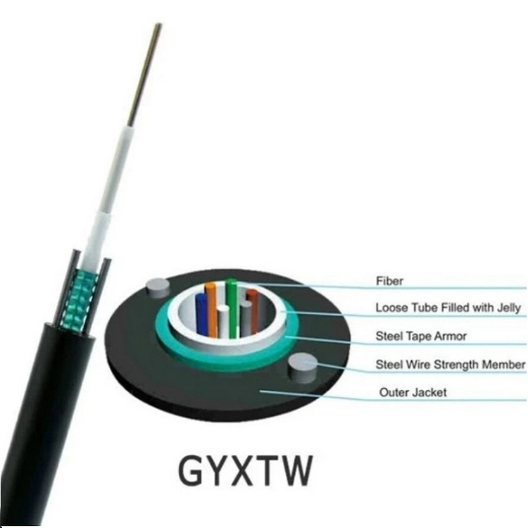 Manufacturer Sdgi Outdoor Overhead Steel Tape 12core 24core G652D Armored Fiber Optic Cable 1km Drum GYXTW Fibre Cable